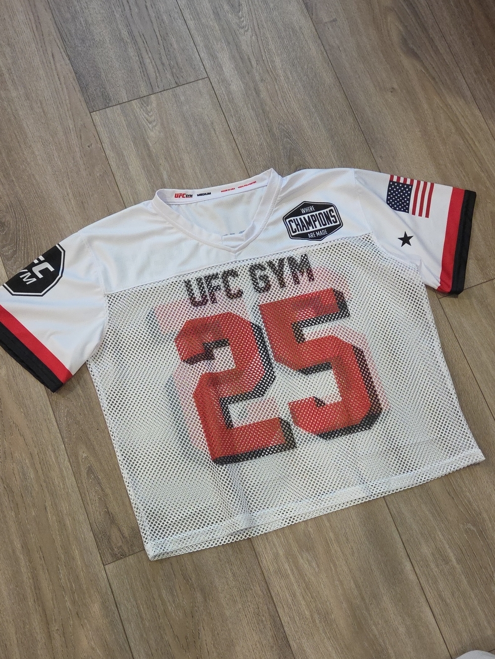 UFC White Red Black Mesh Gym Jersey - '25'